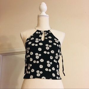 EYE Brand chain neck daisy print halter crop top L